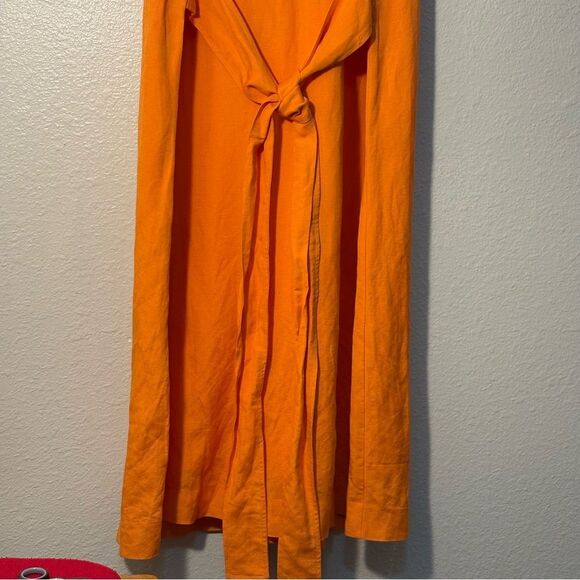 Ann Taylor Petite Linen Wrap Dress Women’s XSP Orange Sleeveless V Neck Sundress - Picture 9 of 14